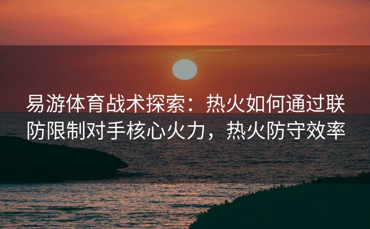 易游体育战术探索：热火如何通过联防限制对手核心火力，热火防守效率