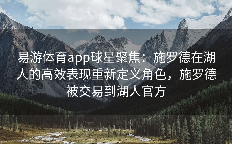 易游体育app球星聚焦：施罗德在湖人的高效表现重新定义角色，施罗德被交易到湖人官方