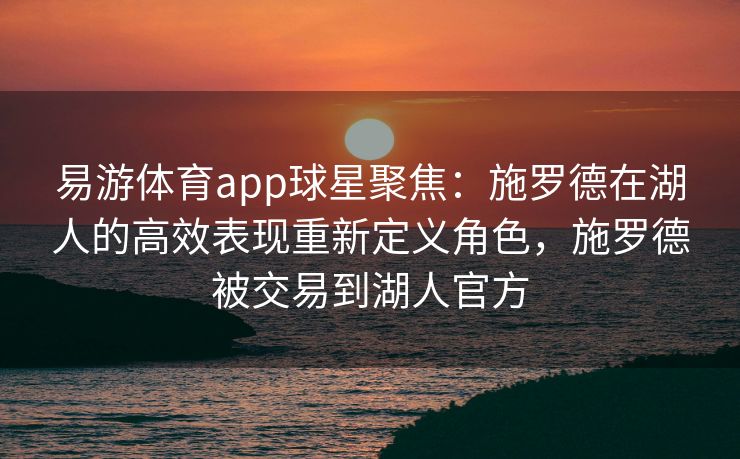 易游体育app球星聚焦：施罗德在湖人的高效表现重新定义角色，施罗德被交易到湖人官方
